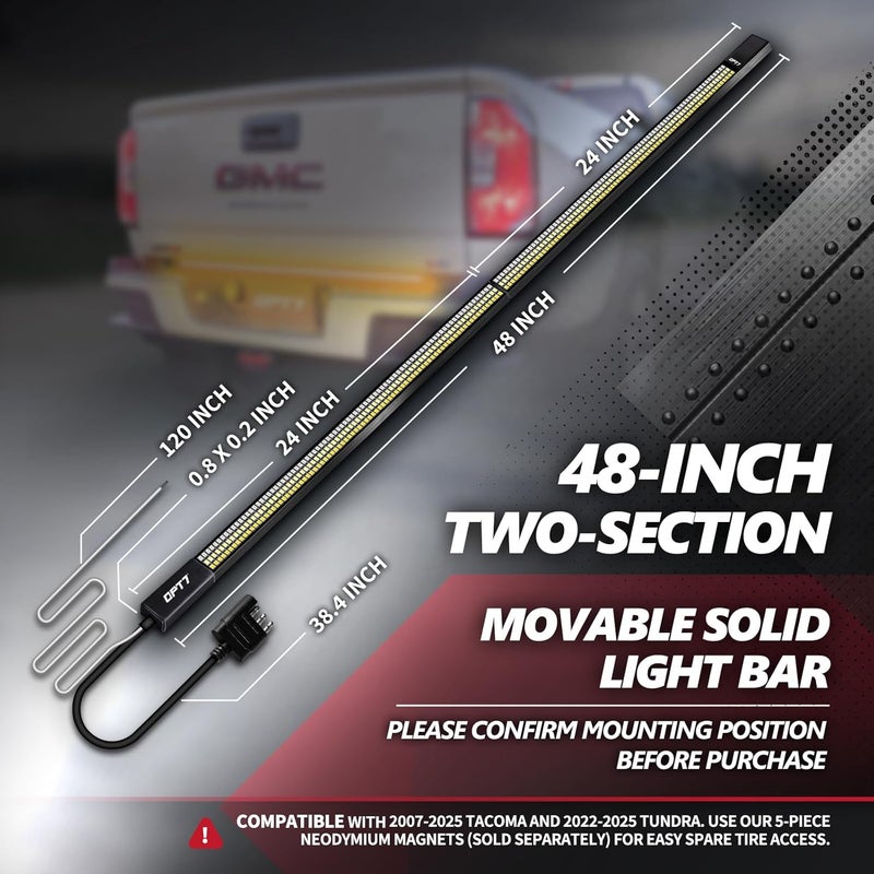 OPT7 48" Redline Parlux Triple Row LED Tailgate Light Bar w/Sequential Amber Turn Signal, Rigid Aluminum Frame – Only Works with Add-On Easy Connect Harness – Full Functions: Reverse Brake Running - Image 3